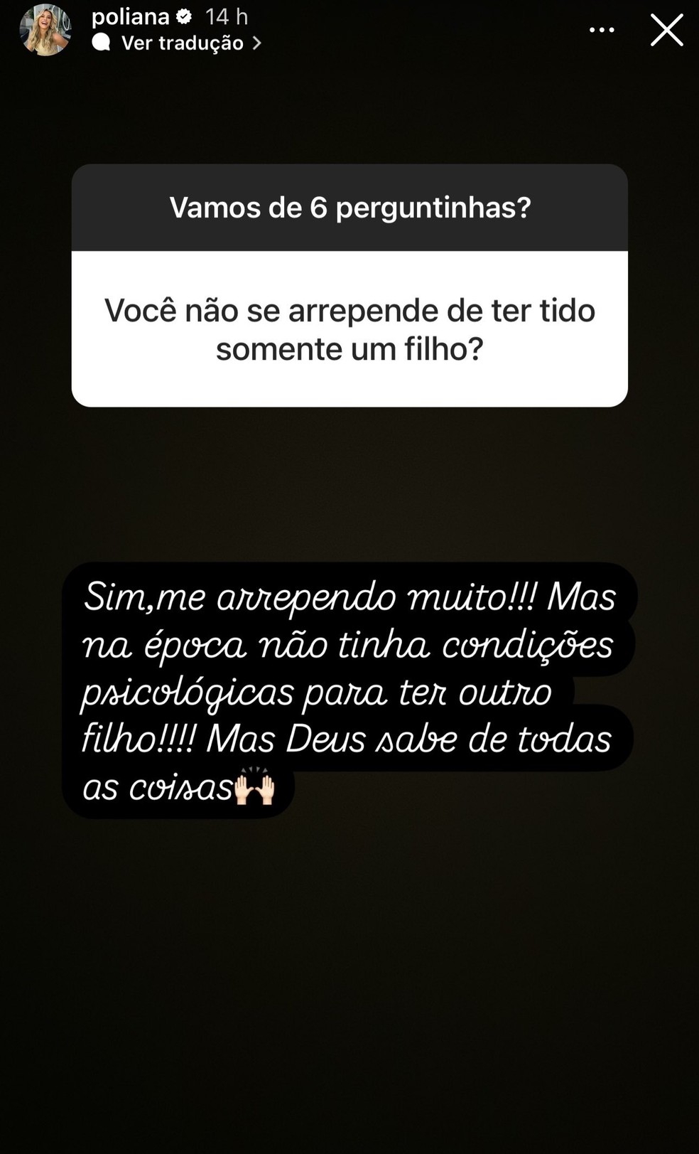 Poliana Rocha, esposa de Leonardo, fala sobre arrependimento de ter apenas um filho — Foto: Reprodução/Instagram