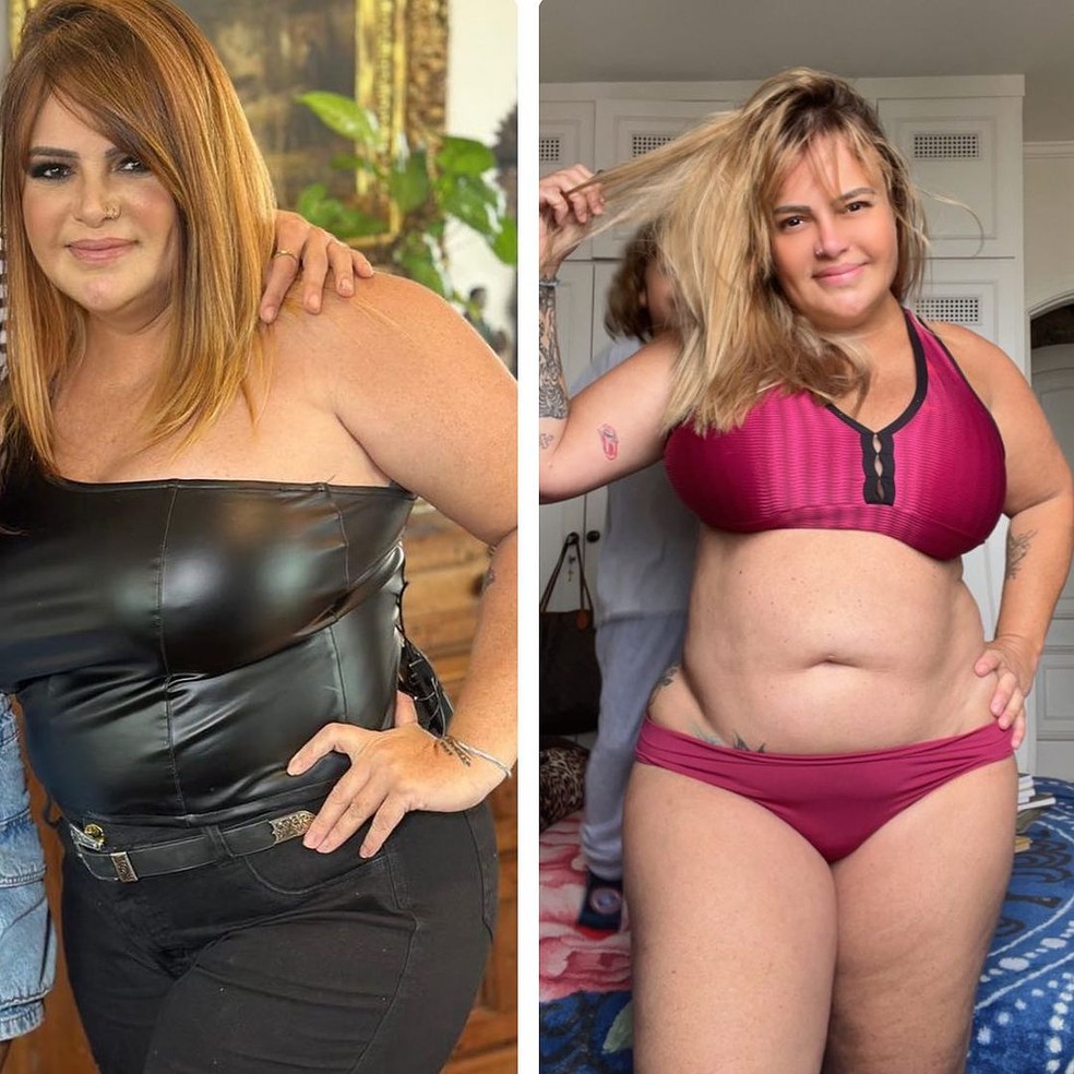 Durante processo de emagrecimento, Valentina Francavilla mostrou antes e depois: com 97 quilos e com 91 quilos — Foto: Reprodução/Instagram