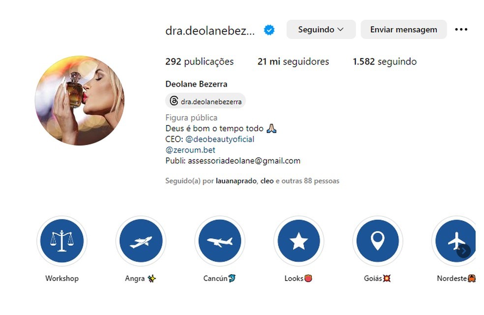 Seguidores de Deolane Bezerra antes da prisão — Foto: Reprodução/Instagram