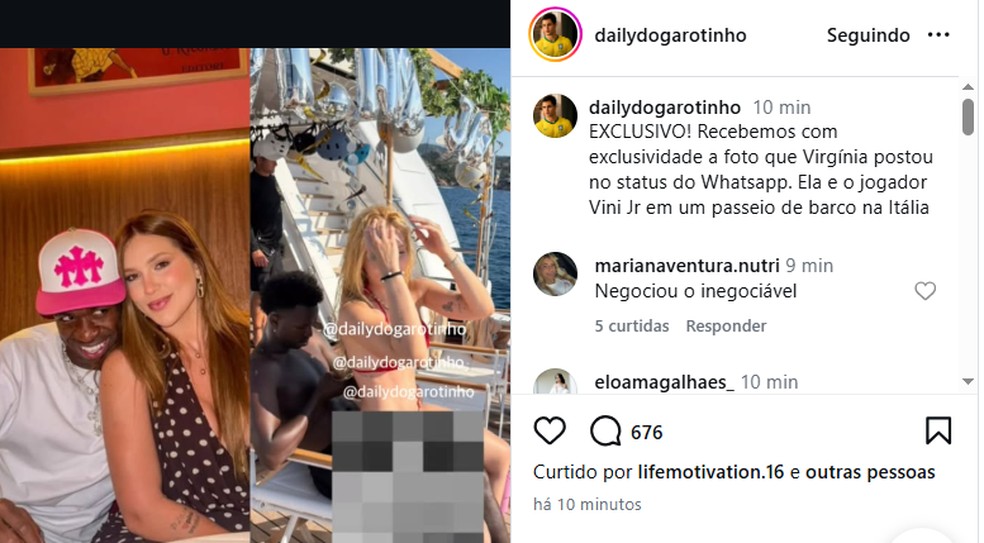 Virginia Fonseca posa sentada em colo de Vini Jr na It�lia � Foto: Reprodu��o/Instagram