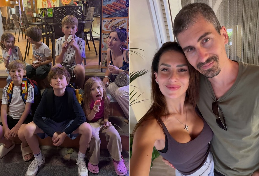 Sem Alec Baldwin, Hilaria Baldwin curte Espanha com os sete filhos