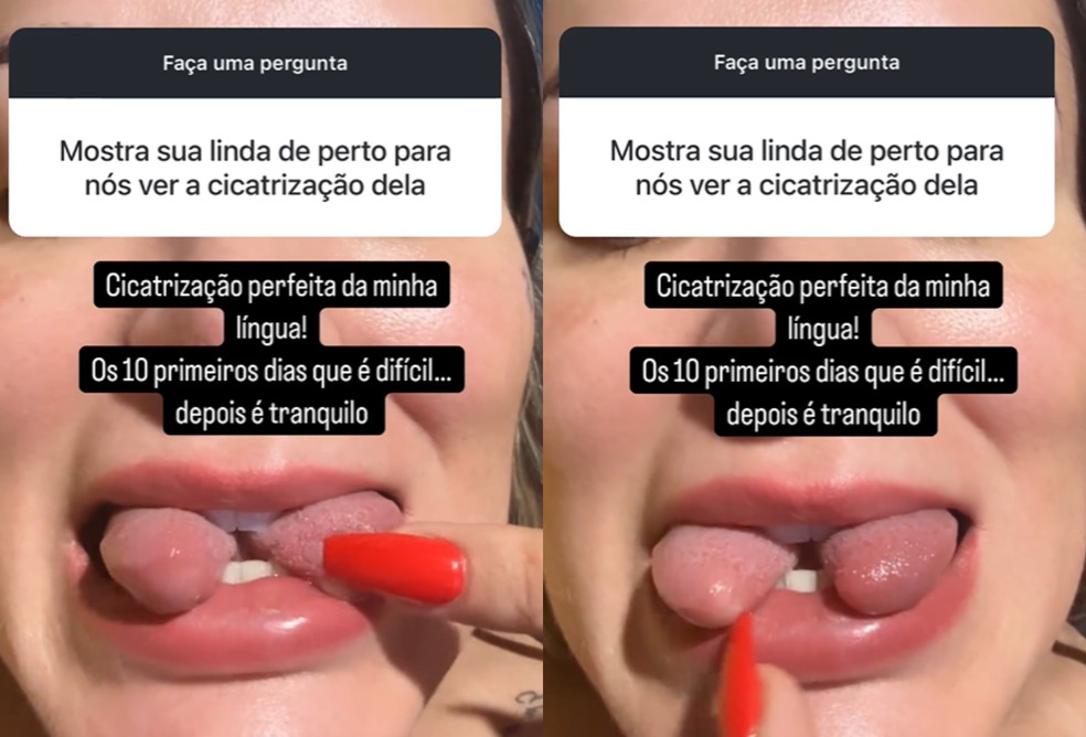 Andrfessa Urach mostra língua bifurcada — Foto: Reprodução/Instagram