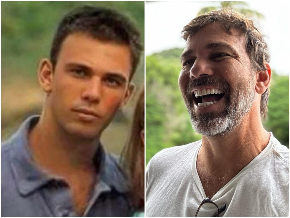 Antes e depois: Marcelo Faria, como Guto, em Corpo Dourado (Globo, 1998), e com visual atual — Foto: Divulgação/TV Globo e Reprodução/Instagram