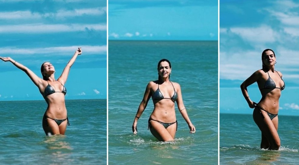 Giovanna Lancellotti toma banho de mar em Caraíva, na Bahia — Foto: Reprodução/Instagram