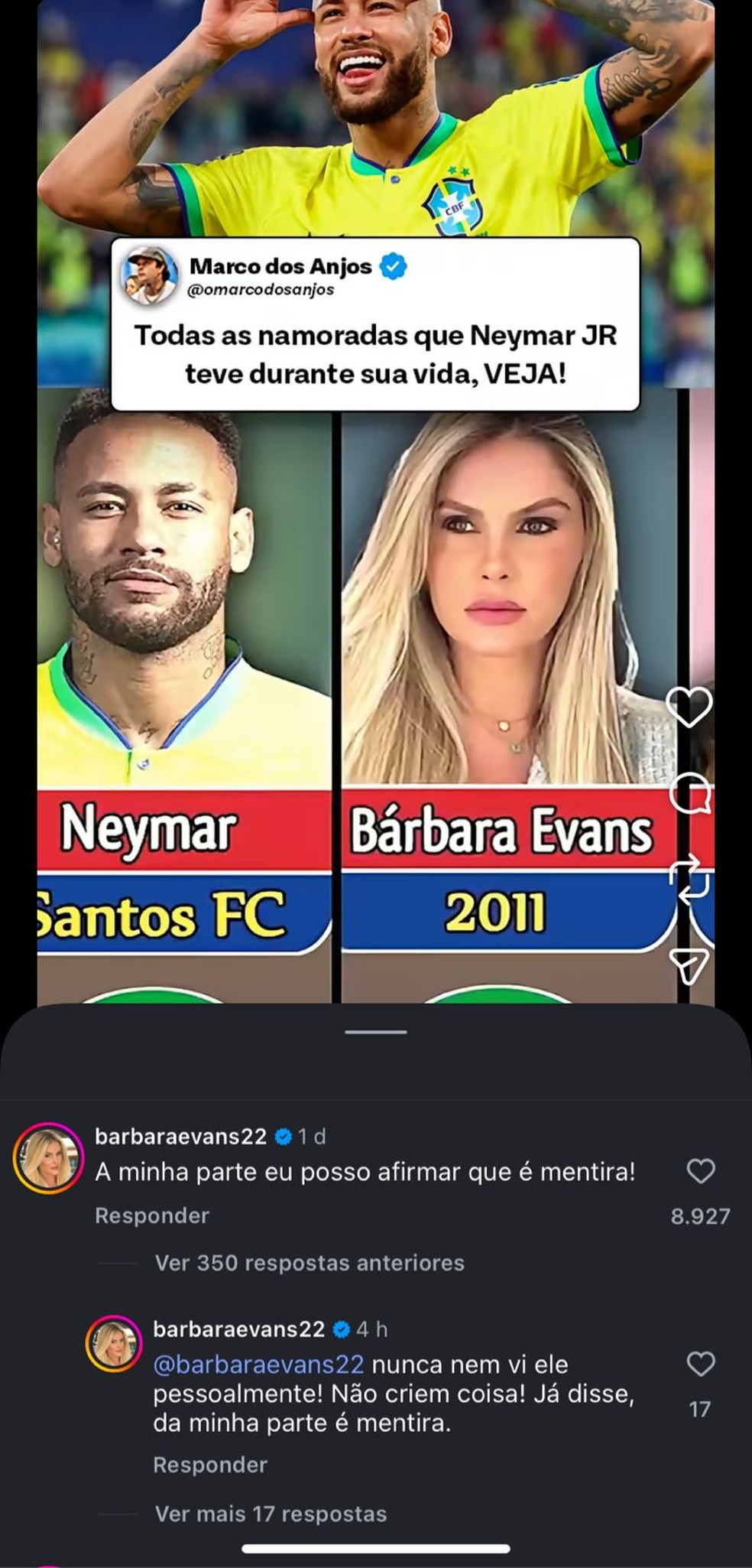 Bárbara Evans descarta affair com Neymar — Foto: Reprodução/Instagram