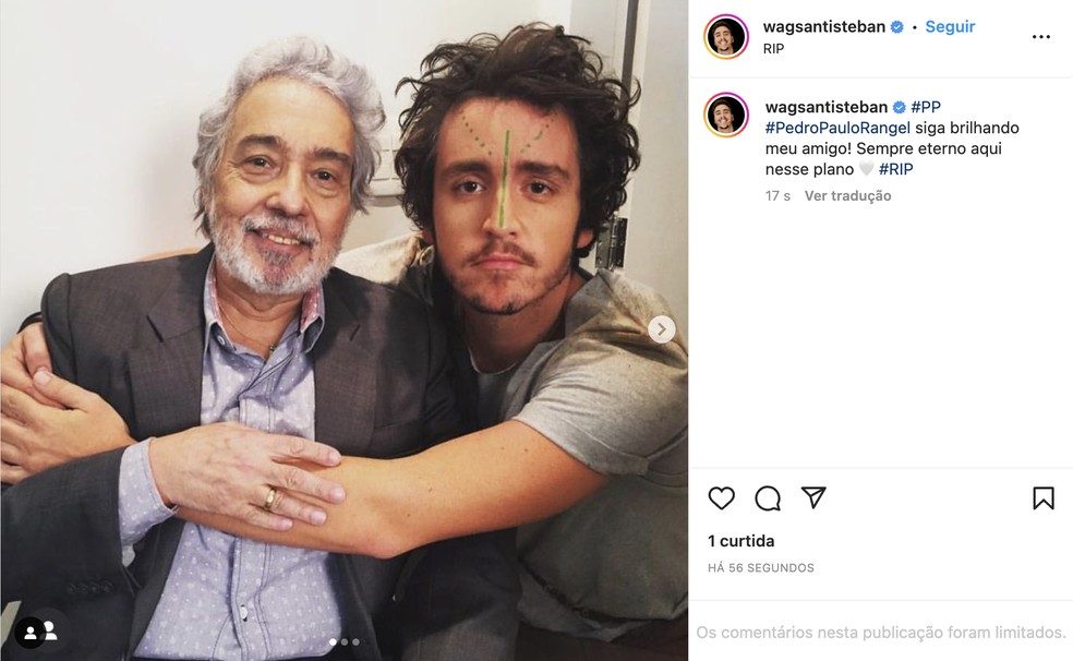 Wagner Santisteban lamenta a morte de Pedro Paulo Rangel — Foto: Reprodução / Instagram