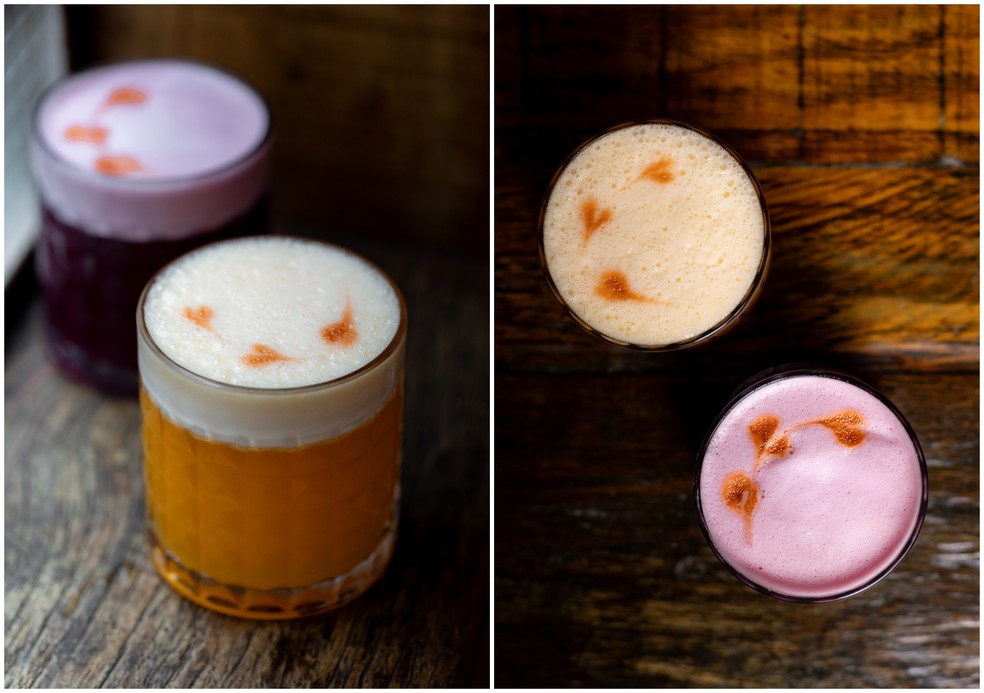 Drinks La Peruana:  Maracujá Sour e Chicha Sour  — Foto: Thays Bittar