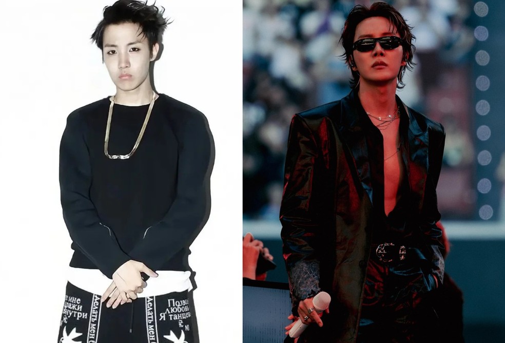 J-Hope: antes e depois — Foto: Divulgação e Reprodução/Instagram