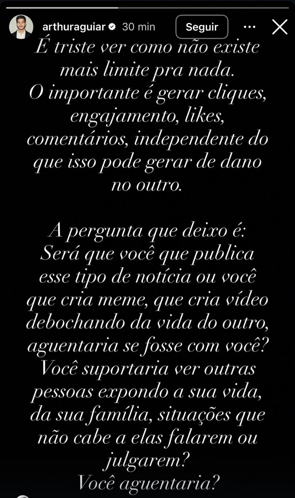 Post de Arthur Aguiar — Foto: Reprodução/Instagram
