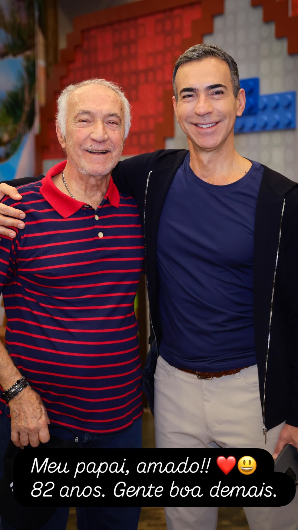 César Tralli aparece em clique raro com o pai e se declara: 'Gente boa demais' — Foto: Reprodução/Instagram