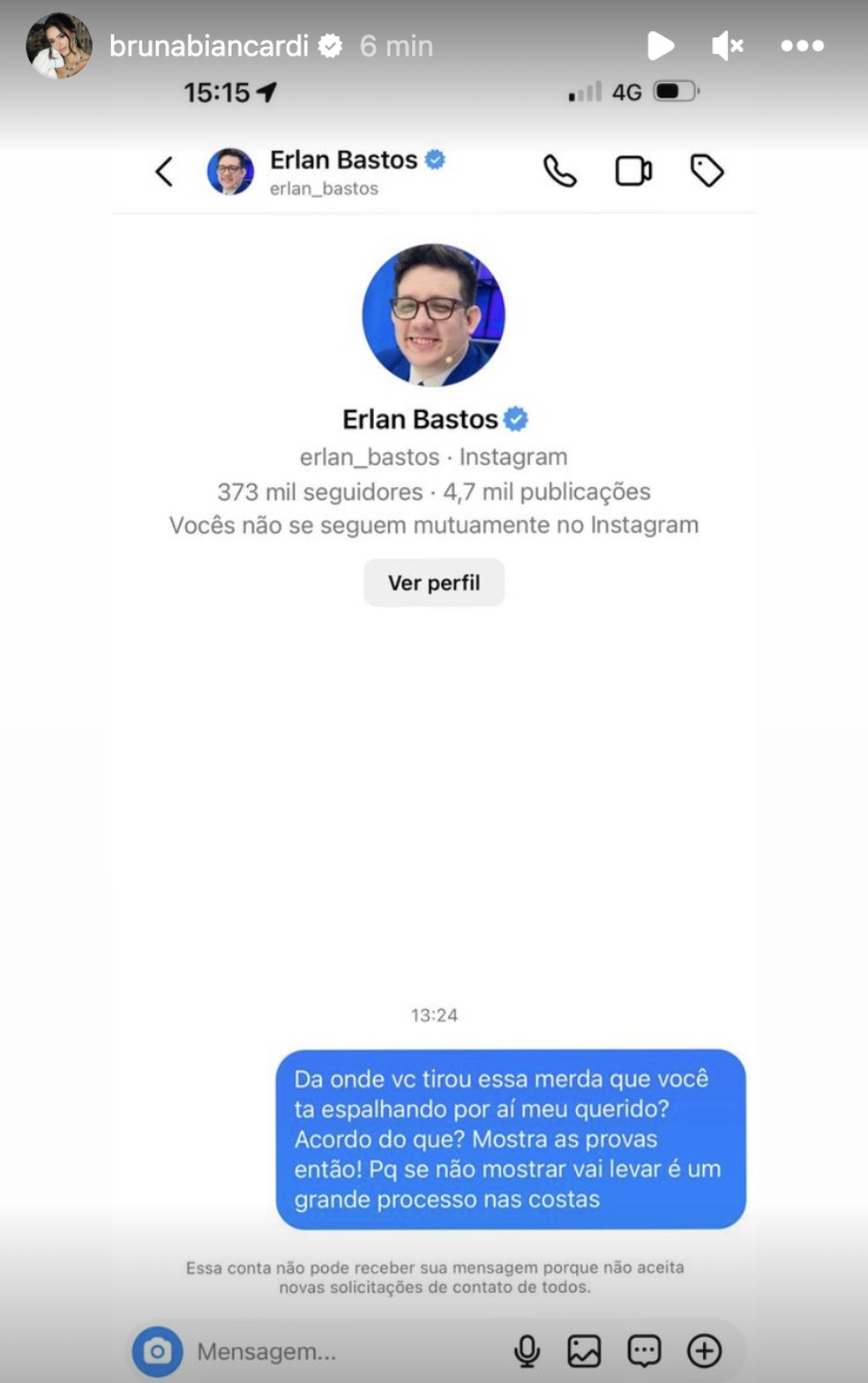 Bruna Biancardi confronta Erlan Bastos — Foto: Reprodução: Instagram