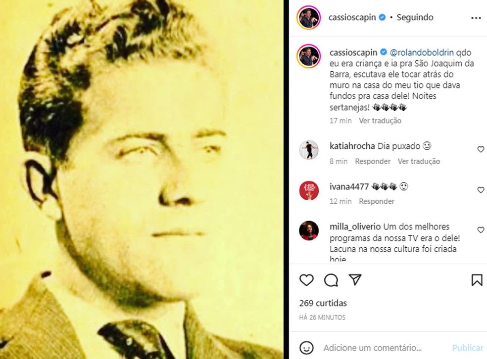 Cássio Scapin lamenta morte de Rolando Boldrin — Foto: Reprodução/Instagram