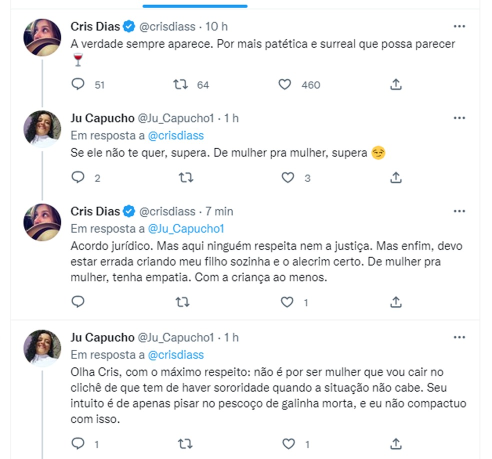 Cris Dias fala sobre Thiago Rodrigues e pensão do filho do casal — Foto: Reprodução Twitter