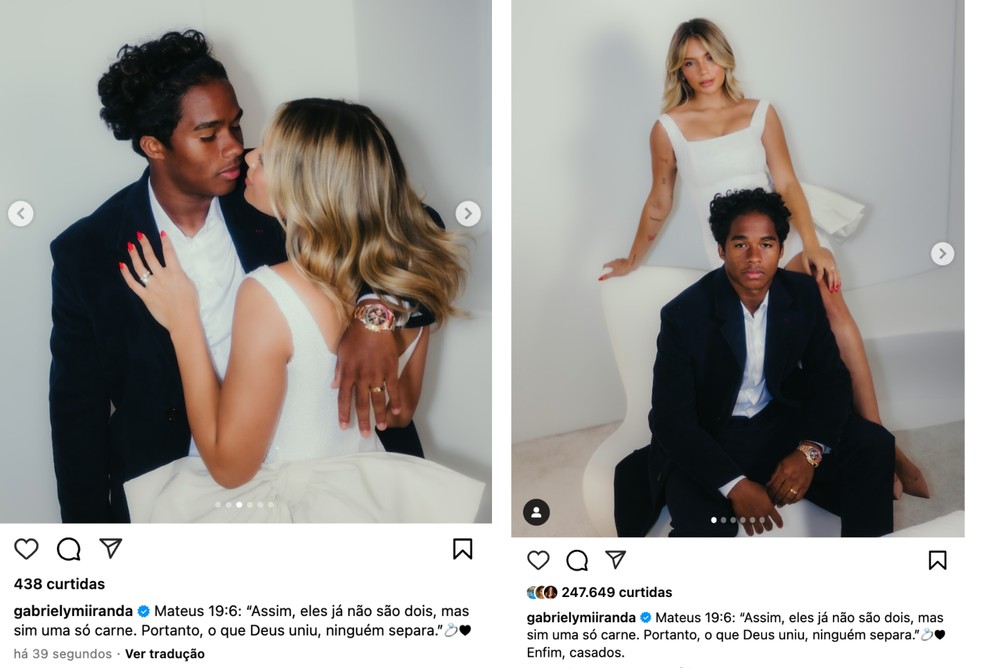 Postagem de Gabriely Miranda atualizada confirmando o casamento — Foto: Reprodução/Instagram