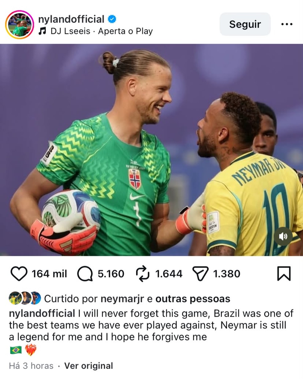 Publicação atribuída a Nyland — Foto: Reprodução/Instagram