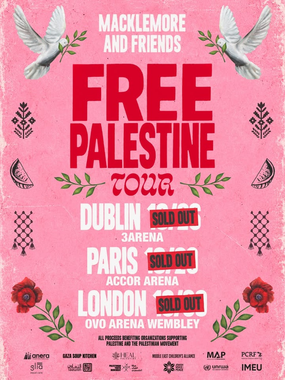 Cartaz da turnê 'Free Palestine' de Macklemore — Foto: Reprodução/Instagram