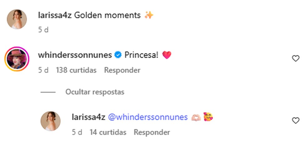 Coment&aacute;rio no post de Larissa &mdash; Foto: Reprodu&ccedil;&atilde;o/Instagram