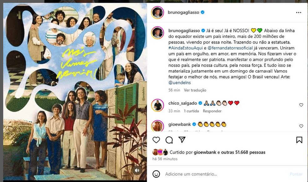 Bruno Gagliasso comemora Oscar — Foto: Reprodução/Instagram