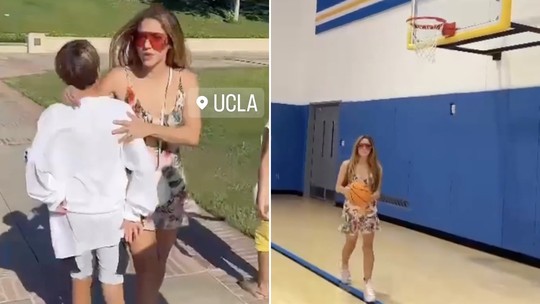 Shakira joga basquete com os filhos em visita à universidade em Los Angeles