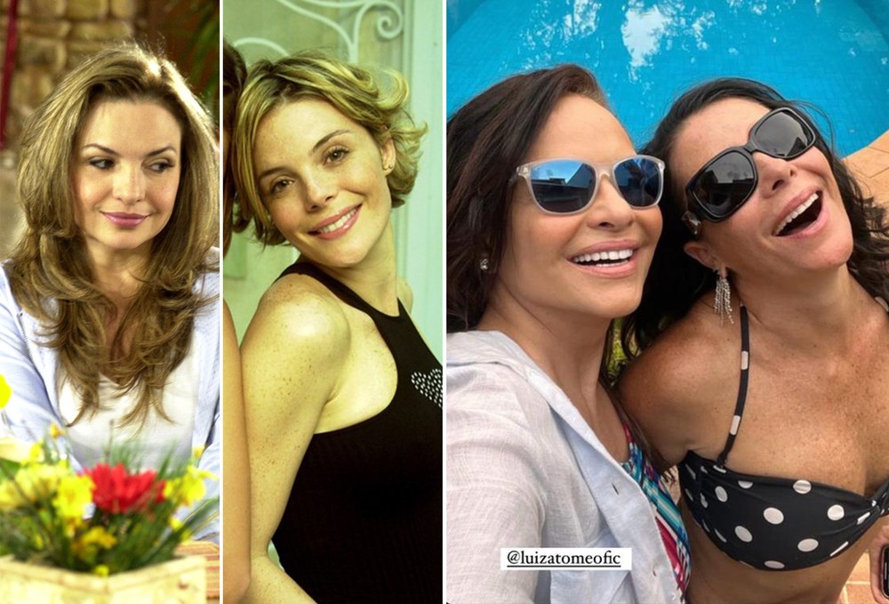 Musas dos anos 90, Luiza Tomé e Mylla Christie curtem piscina juntas