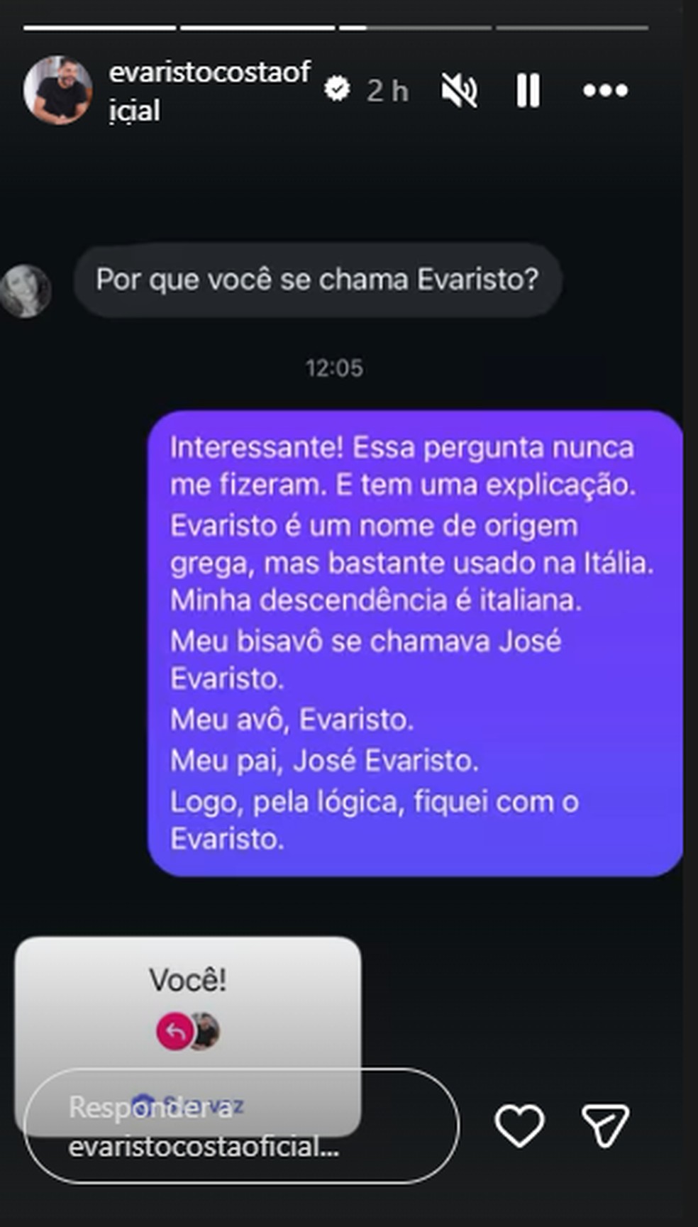 Post de Evaristo Costa — Foto: Reprodução/Instagram