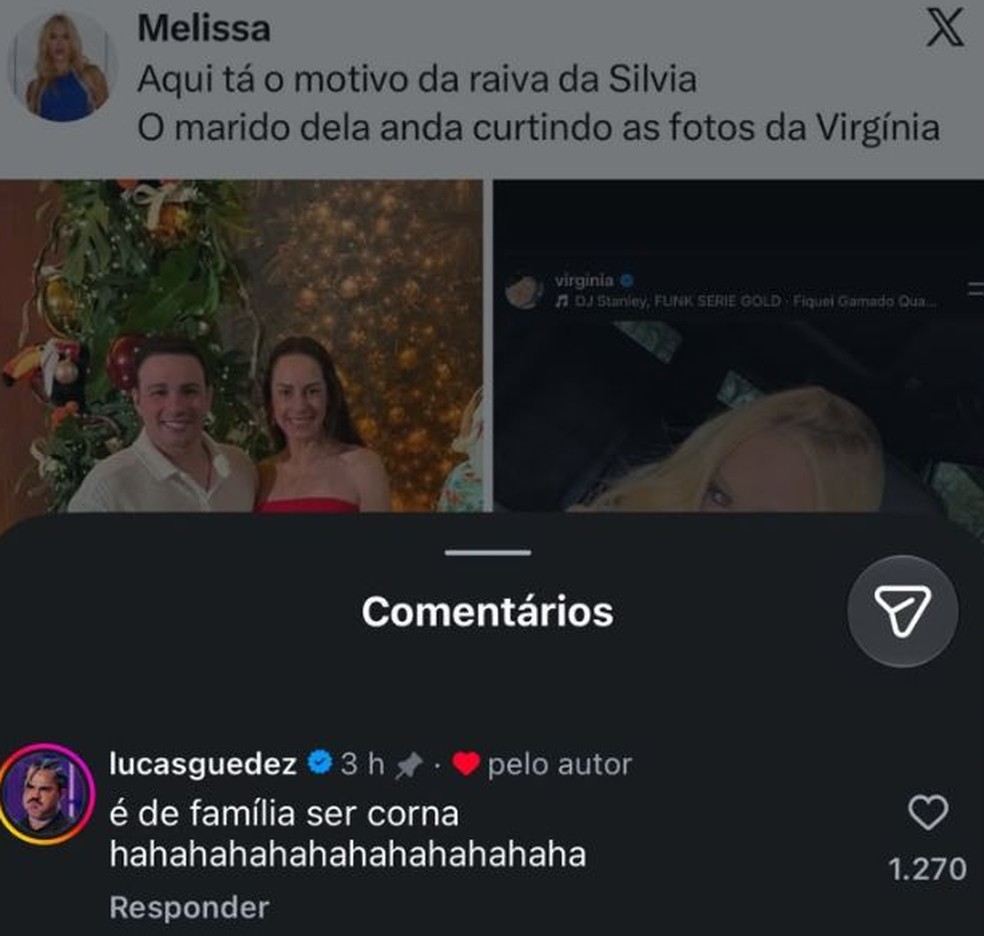 Comentário de Lucas Guedez sobre Silvia Abravanel — Foto: Reprodução/Instagram