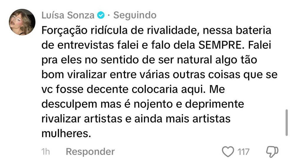 Luísa Sonza descarta rivalidade com Anitta — Foto: Reprodução/TikTok