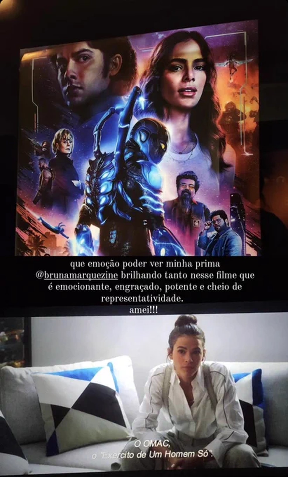 Maisa Silva comemora imagem de Bruna Marquezine em painel de 'Besouro Azul' na Times Square — Foto: Instagram