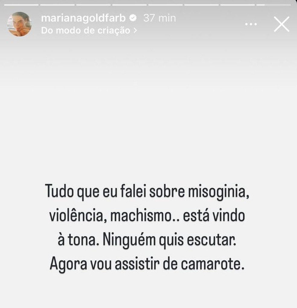 Mariana Goldfarb desabafa sobre misoginia e web aponta indireta para Cauã Reymond — Foto: Reprodução/Instagram