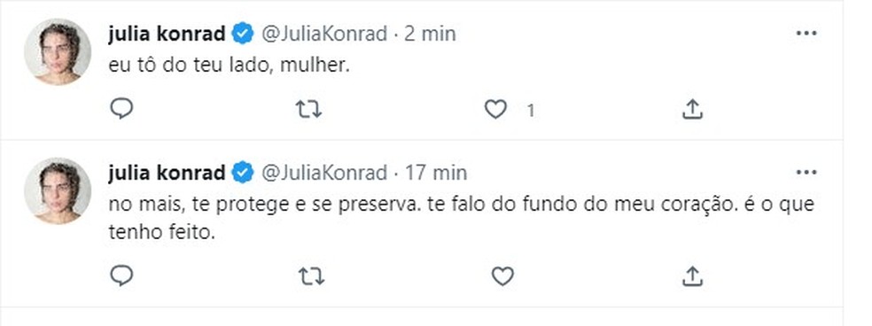 Julia Konrad rebate Cris Dias — Foto: Reprodução/Twitter