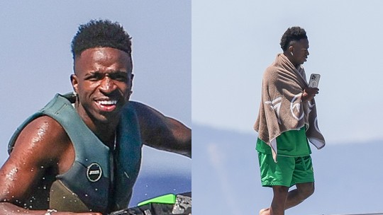Jogador Vini Jr. curte iate de luxo e passeia de moto aquática em Ibiza; fotos