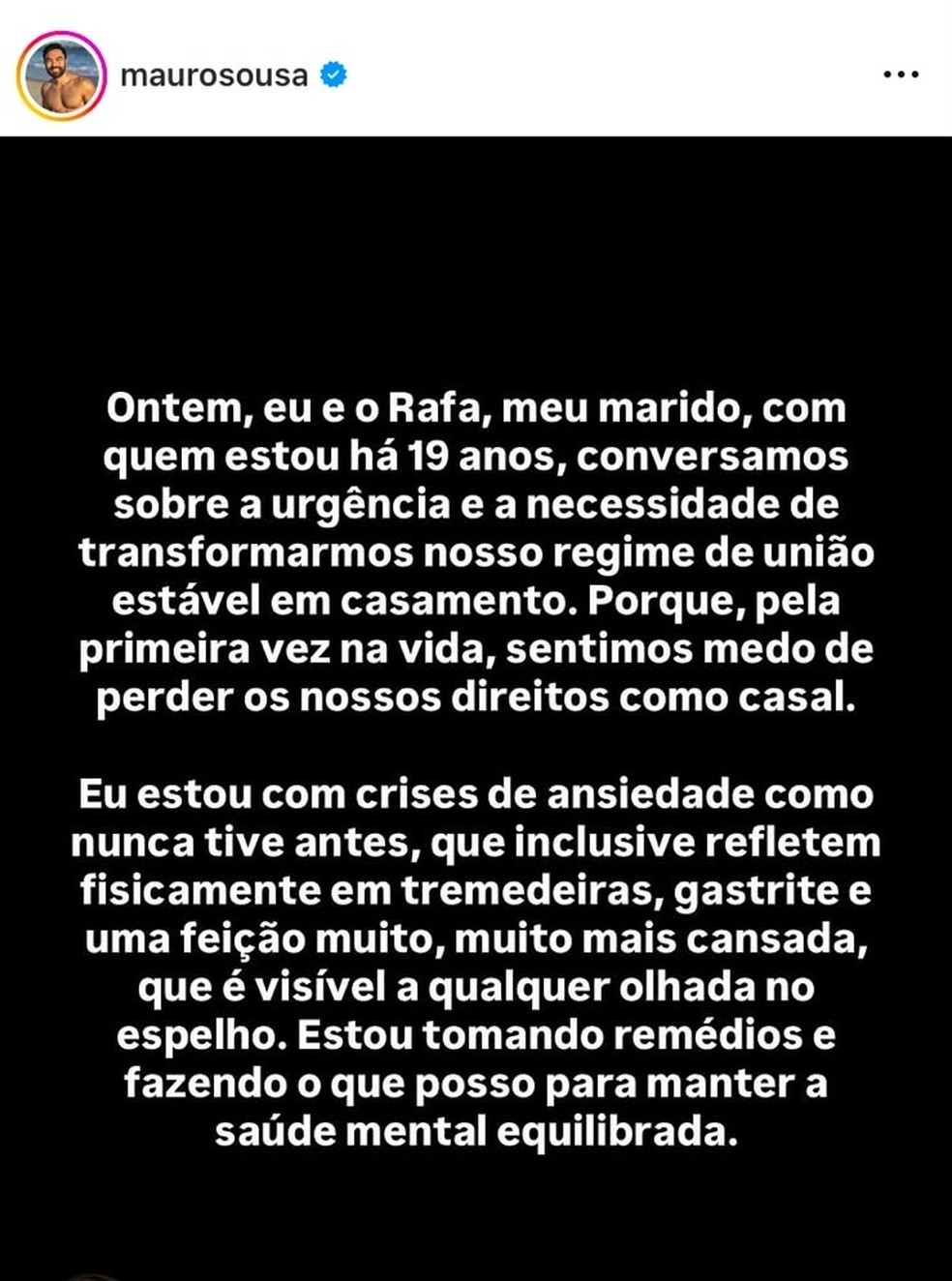 Post de Mauro Sousa — Foto: Reprodução | Instagram