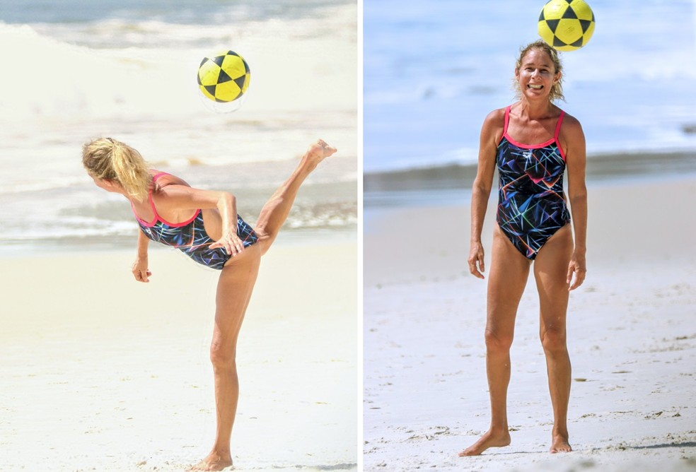Andréa Beltrão joga altinha na Praia de Copacabana — Foto: Daniel Delmiro/AgNews