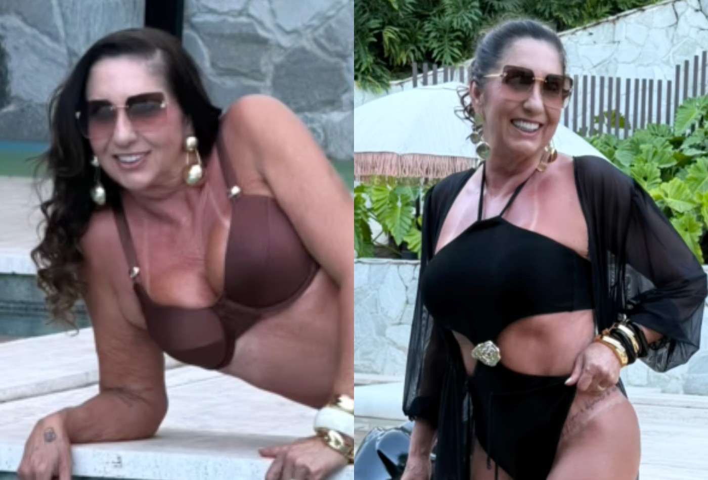 Mãe de Virginia, Margareth Serrão exibe tatuagem íntima em fotos na piscina