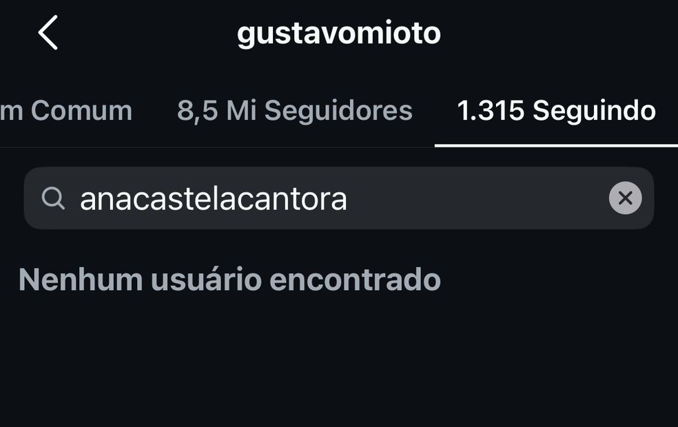 Gustavo Mioto dá unfollow em Ana Castela — Foto: Reprodução/ Instagram