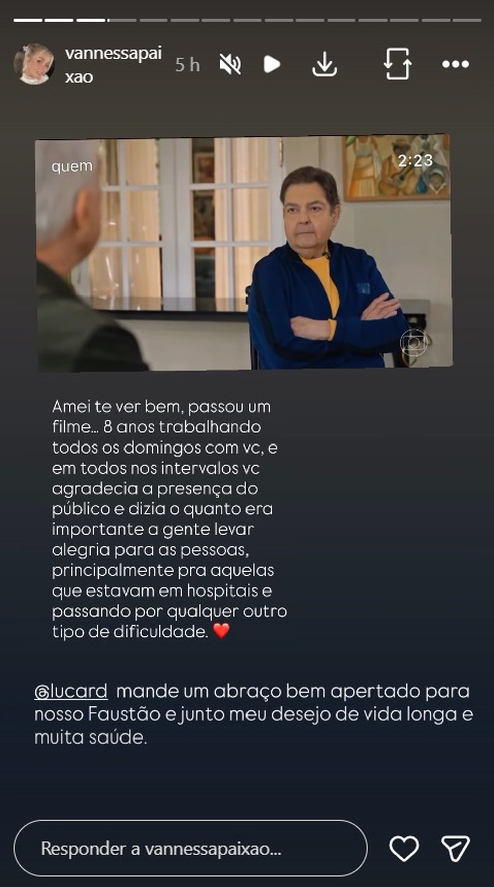 Story de Vannessa Paixão — Foto: Reprodução/Instagram