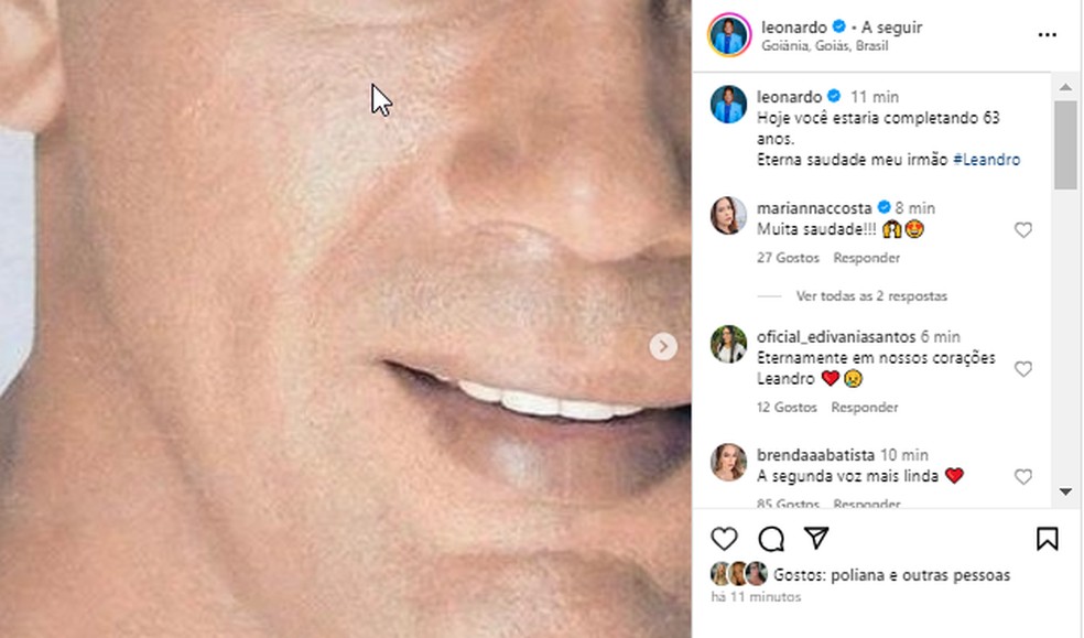 Leonardo presta homenagem a Leandro — Foto: Reprodução/Instagram