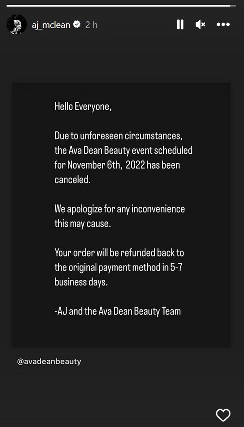 AJ McLean cancela evento após morte de Aaron Carter — Foto: Reprodução/Instagram