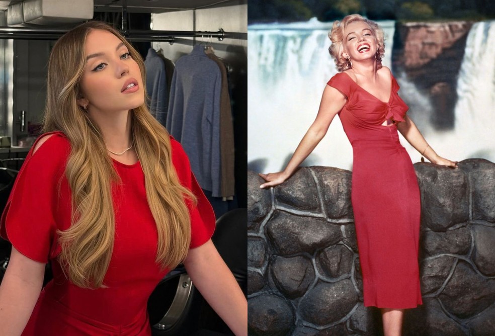 Sydney Sweeney e Marilyn Monroe têm ligação familiar — Foto: Reprodução/Instagram | @bernardofhollywood
