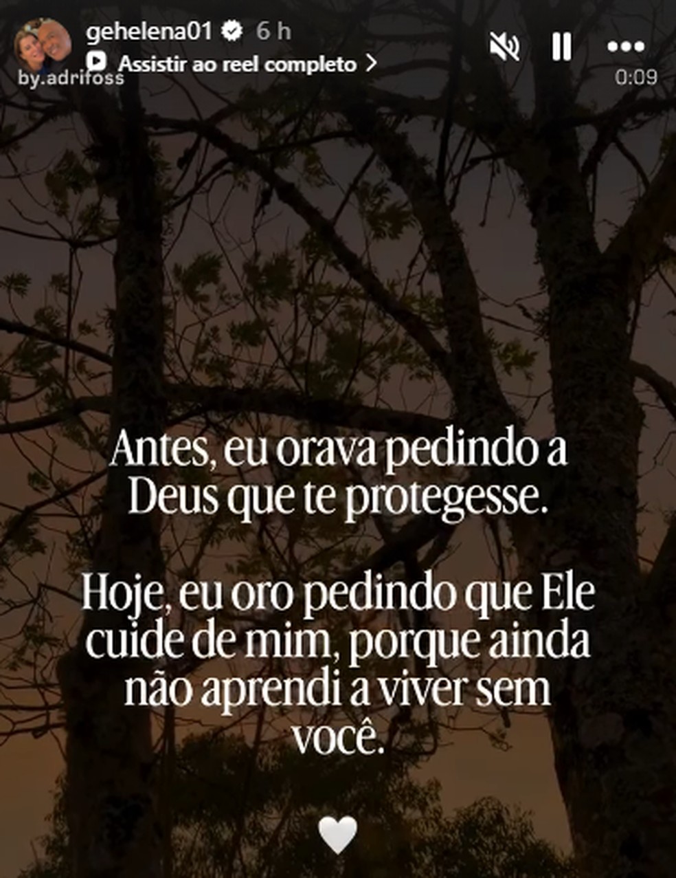 Geralda Helena, viúva de Rick (1966-2026), posta sobre luto — Foto: Reprodução/Instagram