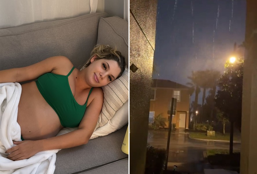 Grávida, Clara Teixeira está em Orlando, em meio ao furacão Milton, com a família