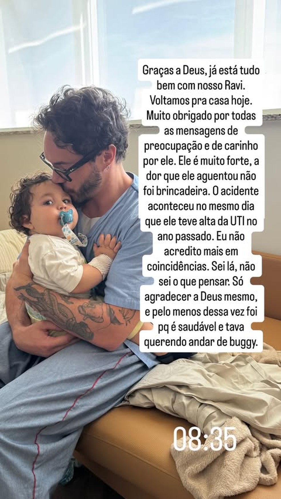 Eliezer atualiza quadro de saúde do filho — Foto: Reprodução/Instagram