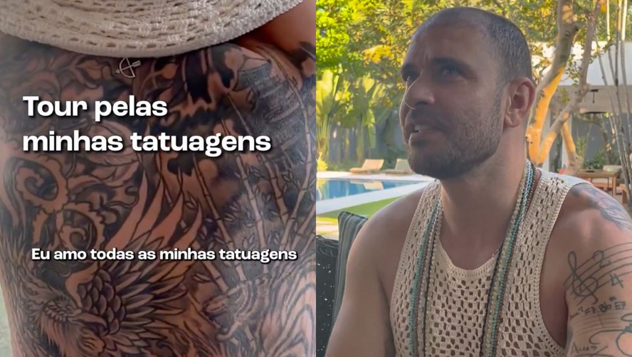 Diogo Nogueira mostra suas tatuagens