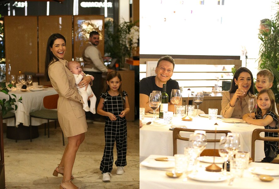 Michel Teló e Tata Fersoza foram visto comemorando aniversário da sua filha Melinda