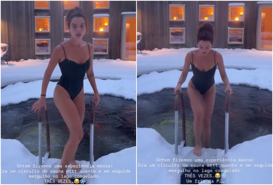 Giovanna Lancellotti se banha com -6ºC no meio da neve