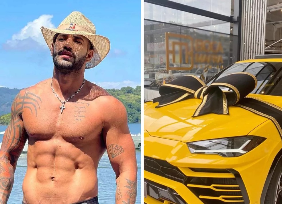 Gusttavo Lima e sua Lamborghini Urus amarela  Foto: Reproduo/Instagram