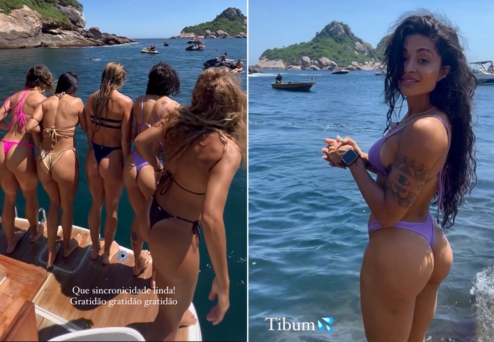 Solteira, Aline Campos e amigas curtem passeio de barco — Foto: Reprodução/Instagram