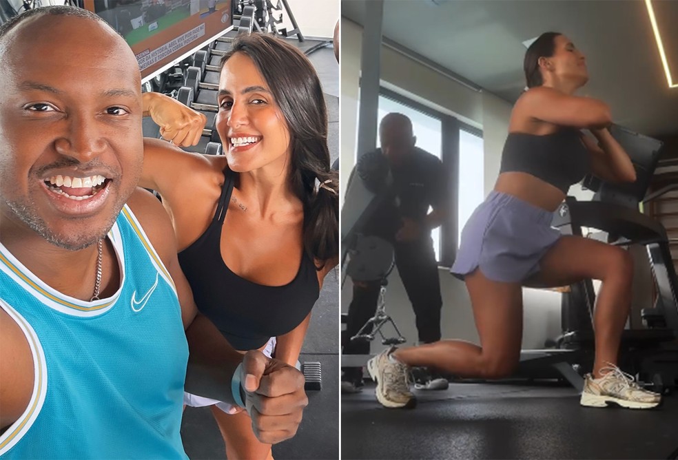 Grávida, Carol Peixinho deixa barriguinha à mostra em treino com Thiaguinho — Foto: Reprodução/Instagram