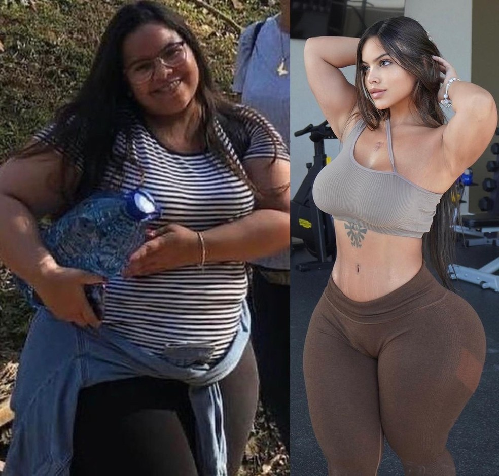 Gracie Bon antes e depois de emagrecer — Foto: Reprodução/Instagram
