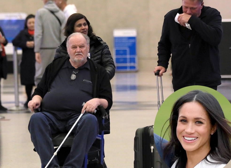 Thomas Markle, pai de Meghan Markle, foi visto em cadeira de rodas no aeroporto de Los Angeles — Foto: The Grosby Group e Getty Images